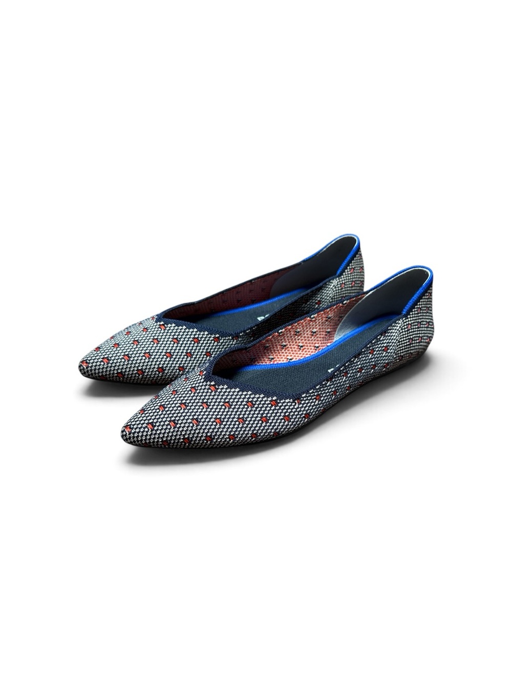 Rothy's Pointed Toe Blue and Red Patterned Flats - Picture 4 of 5
